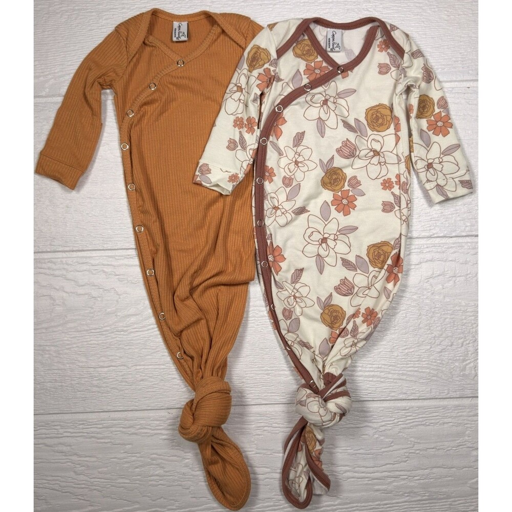 Copper Pearl Newborn Baby Knotted Gown Set Camel Ferra Floral Sleeper 2pc